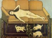 Hirshfield Morris Nude on Sofa with Three Pussies china oil painting reproduction